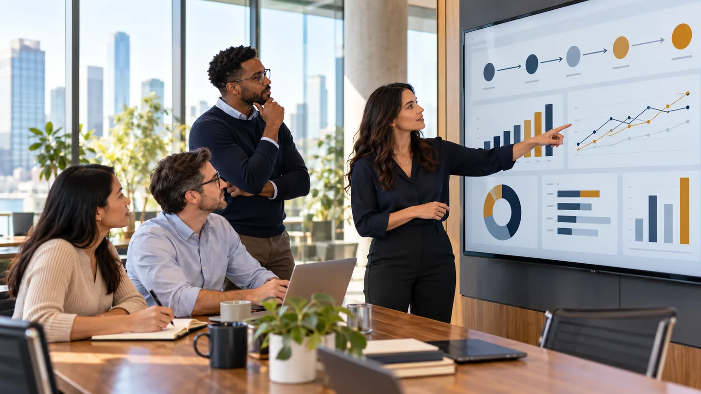 Operations team assessing workflow performance together