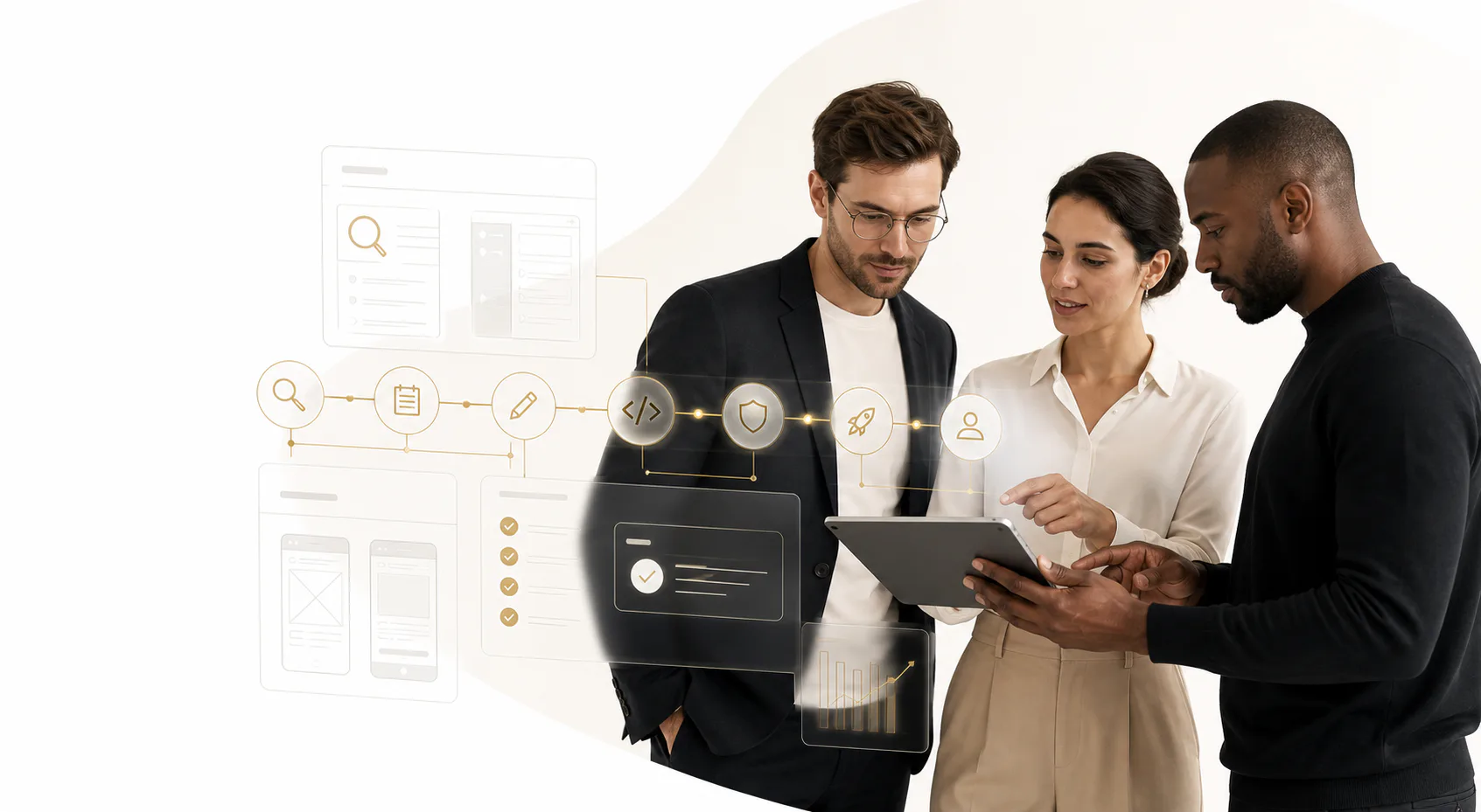 Business and product leaders reviewing a structured product engineering workflow