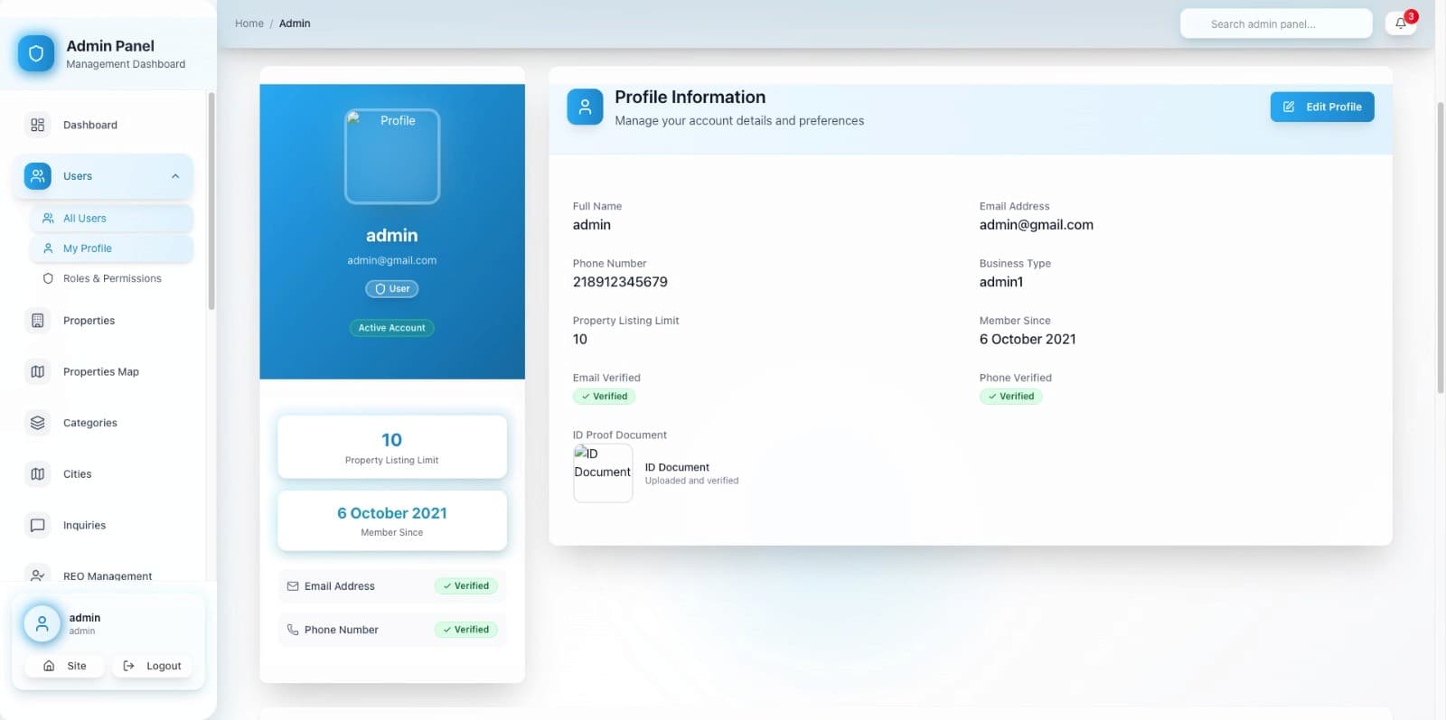 Beyut Libya admin panel — user profile and verification